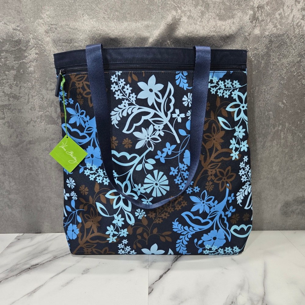 Vera Bradley Lighten Up Front Zip Tote Large Blue Java Floral Canvas Carryall